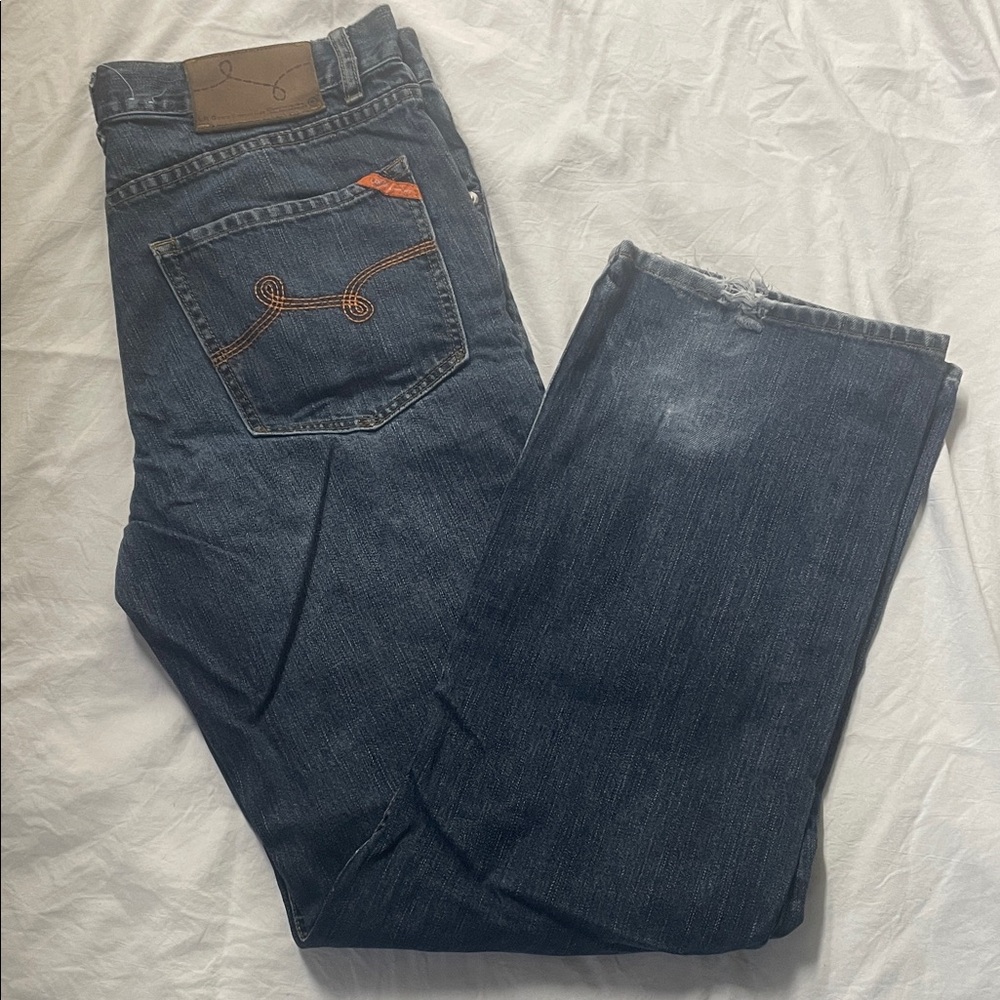 LRG Dark Blue Straight Jeans with Orange Stitching